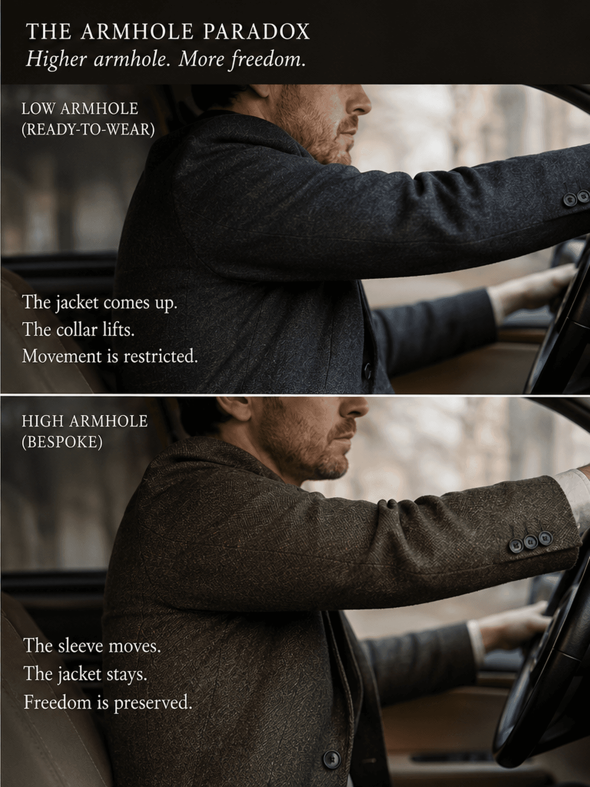 Low armhole and high armhole movement comparison