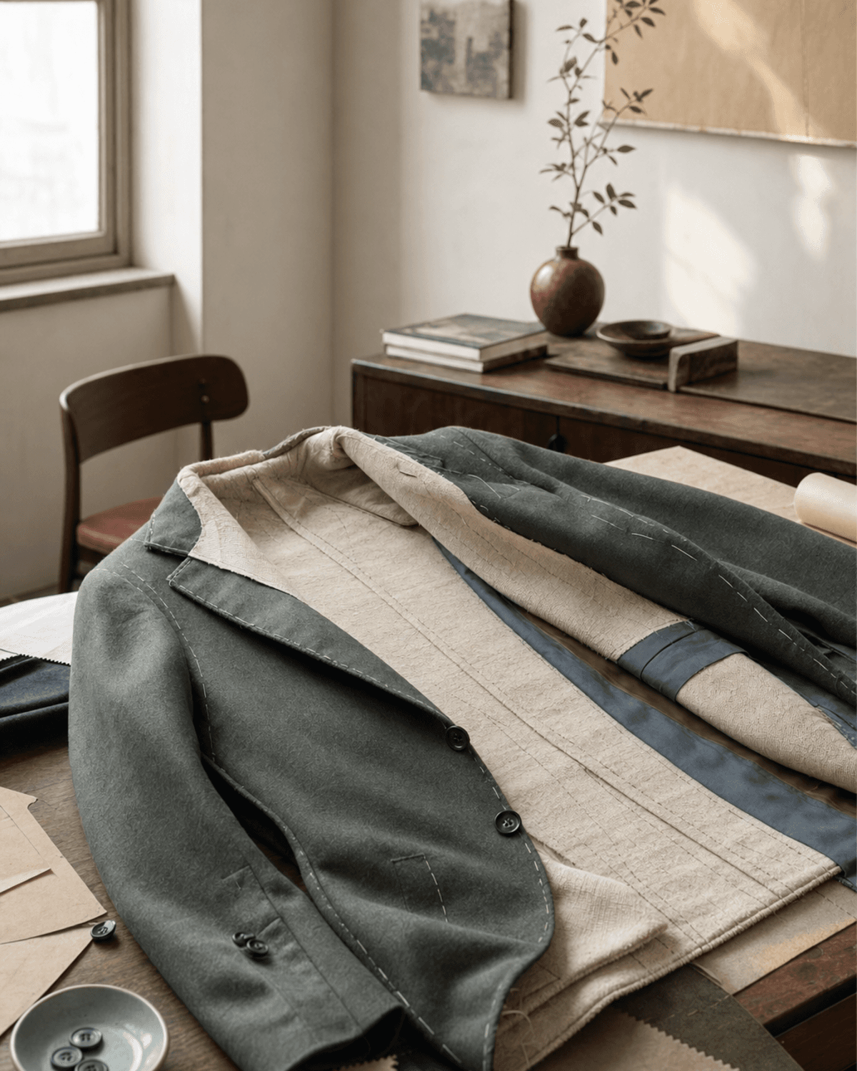 Pattern and cloth on a worktable